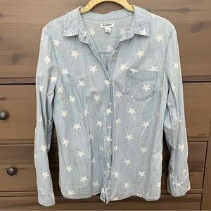 Old Navy Star-print Chambray Button Down Shirt Size Medium